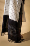 Black/White - Pochampally double Ikat cotton dupatta