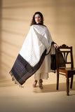 Black/White - Pochampally double Ikat cotton dupatta