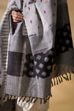 Grey/Black - Pochampally double Ikat cotton dupatta