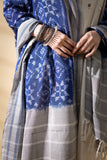 Grey/Blue - Pochampally double Ikat cotton dupatta