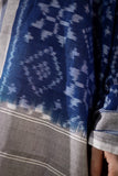 Grey/Blue - Pochampally double Ikat cotton dupatta