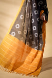 Yellow/Black - Pochampally double Ikat cotton dupatta