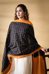 Black/Yellow - Pochampally double Ikat cotton dupatta