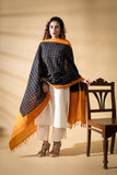 Black/Yellow - Pochampally double Ikat cotton dupatta