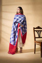 Red/Blue - Pochampally double Ikat cotton dupatta