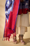 Red/Blue - Pochampally double Ikat cotton dupatta
