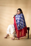 Red/Blue - Pochampally double Ikat cotton dupatta