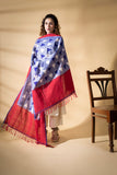Red/Blue - Pochampally double Ikat cotton dupatta