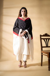 Black/White - Pochampally double Ikat cotton dupatta