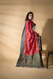 Red - Pochampally double Ikat cotton dupatta