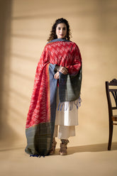 Red - Pochampally double Ikat cotton dupatta