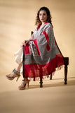 Red/Grey - Pochampally double Ikat cotton dupatta