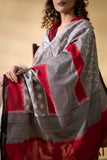 Red/Grey - Pochampally double Ikat cotton dupatta
