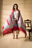 Red/Grey - Pochampally double Ikat cotton dupatta