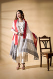 White/Grey - Pochampally double Ikat cotton dupatta