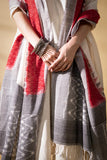 White/Grey - Pochampally double Ikat cotton dupatta
