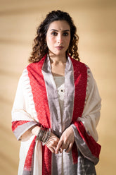 White/Grey - Pochampally double Ikat cotton dupatta