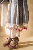 White/Grey - Pochampally double Ikat cotton dupatta