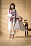 White/Grey - Pochampally double Ikat cotton dupatta
