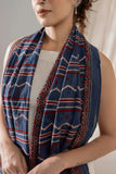 Blue - Ajrakh Hand Block Printed - Handloom Cotton Stole