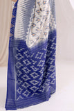 Pochampally Double Ikat Cotton Handloom Saree - Blue/White