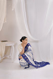 Pochampally Double Ikat Cotton Handloom Saree - Blue/White