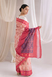 Pochampally Double Ikat Cotton Handloom Saree - Pastel Peach
