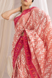 Pochampally Double Ikat Cotton Handloom Saree - Pastel Peach