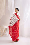 Pochampally Double Ikat Cotton Handloom Saree - Red/White