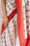Pochampally Double Ikat Cotton Handloom Saree - Red/White