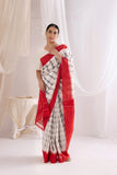 Pochampally Double Ikat Cotton Handloom Saree - Red/White
