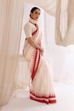 Pochampally Double Ikat Cotton Handloom Saree - White/Red