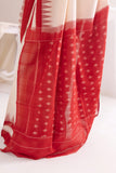 Pochampally Double Ikat Cotton Handloom Saree - White/Red