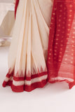 Pochampally Double Ikat Cotton Handloom Saree - White/Red