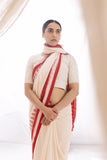 Pochampally Double Ikat Cotton Handloom Saree - White/Red