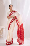 Pochampally Double Ikat Cotton Handloom Saree - White/Red