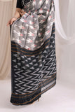 Pochampally Double Ikat Cotton Handloom Saree - Grey/Black