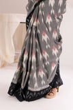 Pochampally Double Ikat Cotton Handloom Saree - Grey/Black
