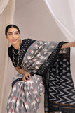 Pochampally Double Ikat Cotton Handloom Saree - Grey/Black