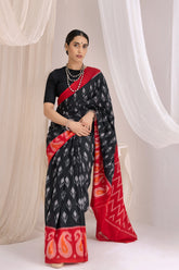 Pochampally Double Ikat Cotton Handloom Saree - Black/Red