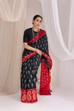 Pochampally Double Ikat Cotton Handloom Saree - Black/Red