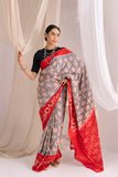 Pochampally Double Ikat Cotton Handloom Saree - Red/Grey