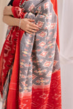 Pochampally Double Ikat Cotton Handloom Saree - Red/Grey
