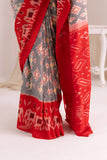 Pochampally Double Ikat Cotton Handloom Saree - Red/Grey
