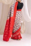 Pochampally Double Ikat Cotton Handloom Saree - Red/Grey