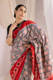 Pochampally Double Ikat Cotton Handloom Saree - Red/Grey