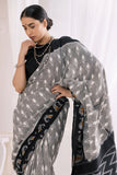 Pochampally Double Ikat Cotton Handloom Saree - Grey/Black