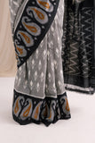 Pochampally Double Ikat Cotton Handloom Saree - Grey/Black