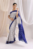 Pochampally Double Ikat Cotton Handloom Saree - Blue/White