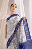 Pochampally Double Ikat Cotton Handloom Saree - Blue/White